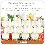 Scent-Hi Plug in Air Freshener Refills 12 Pack, Home Fragrance Plug in Diffuser Refill, Compatible with Air Wick & Glade Plugin(Mediterranean Fig, Black Pomegranate, Coconut Vanilla, Winter Cedar)