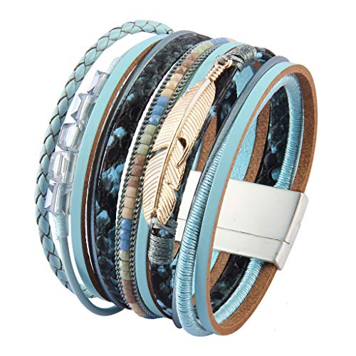 GelConnie Leather Wrap Bracelet for Women Multilayer Cuff Bracelet Feather Boho Leather Bracelet Bohemian Wristbands Jewelry Gift for Sisters, Teen Girls and Mother - Image 6