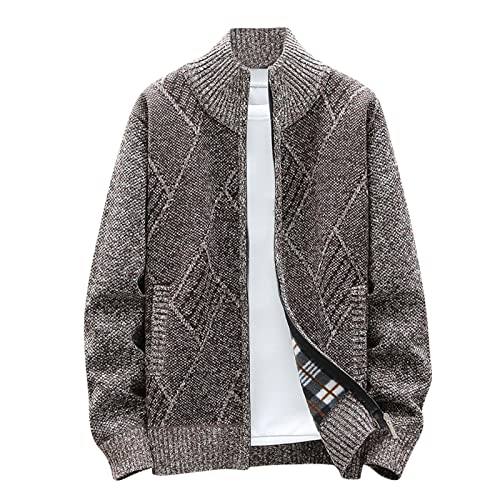 Muscularfit Mens Sweaters Zip Up Big and Tall Long Sleeve Shawl Collar Cable Knit Cardigan Sweater Fashion Coat With Pockets