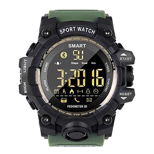 Topsale-ycld EX16 Time Owner Reloj Bluetooth Reloj Inteligente Notificación Control Remoto Podómetro Reloj Deportivo IP67 Reloj Impermeable para Hombres (Color : Green)
