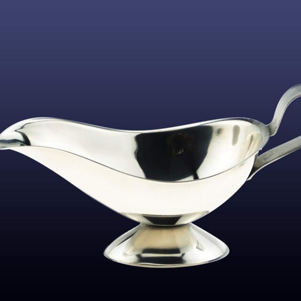 Saucer Gravy Boat Stainless Steel Gravy Boat, Stainless Steel Saucier with Ergonomic Handle and Big Dripless Lip Spout Sauce Boat Gravy Boat Dish, 20010125