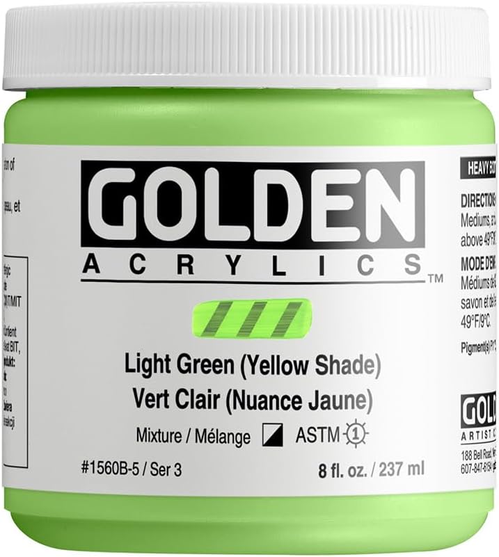 GOLDEN Heavy Body Acrylics, Light Green (Yellow Shade), 8 fl. oz. Jar, Professional Acrylic Paint, Semi-Opaque