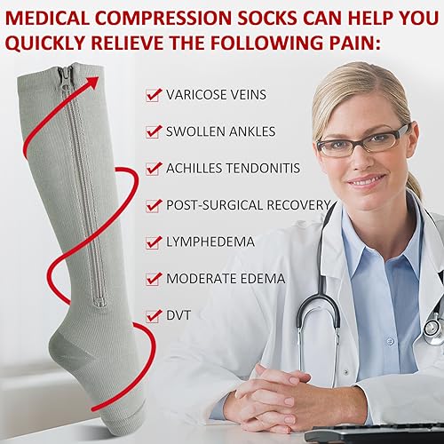 Image of Ailaka Medical Zipper Compression Socks, 15-20 mmHg Knee High Open Toe Compression Socks for Men Women, Support Socks for Varicose Veins, Edema