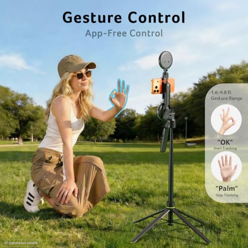 Image of Acer Gadget Auto Face Tracking Tripod for iPhone - Gesture Control Detachable Mini Ring Light 64 inch 360 Degree AI Tracking Phone Tripod for Vlogging YouTube TikTok Video Recording