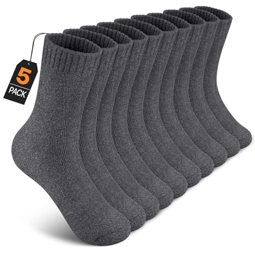 UUMIAER Merino Wool Socks for Men, 5 Pairs Thermal Wool Hiking Socks Supper Thick Winter Crew Socks (US Size 7-13)