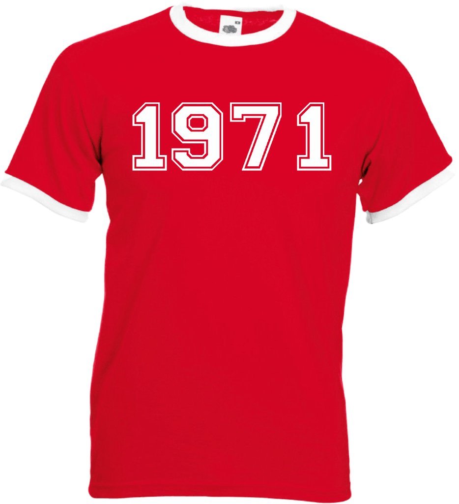 Dcg Printwear Men's Red & White Ringer Varsity 1971 College Unisex Ringer T-Shirt Birthday Gift Present Funny Novelty Top