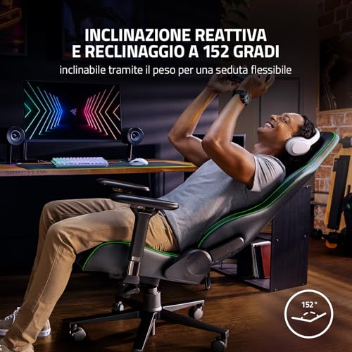 Enki PRO - Sedia da Gioco in Pelle Resistente per Un Comfort di Seduta Che Dura Tutto Il Giorno (Arco Lombare Integrato, inclinazione del Sedile reattiva, Schienale Imbottito) Verde - Sedia gaming - Immagine 9
