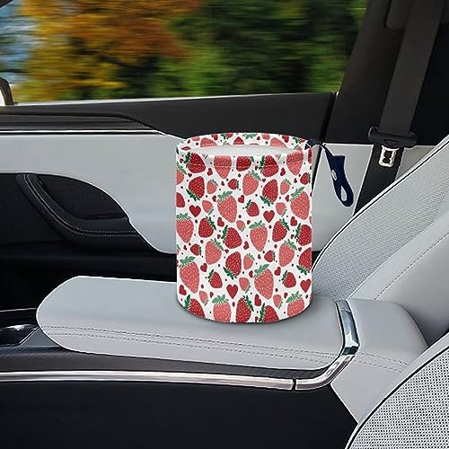 Image of Strawberry Hanging Car Trash Can, Collapsable Car Front /Back Seats Organizer with Adjustable Strap, Waterproof Car Rubbish Bin for Travelling Bedroom Kitchen