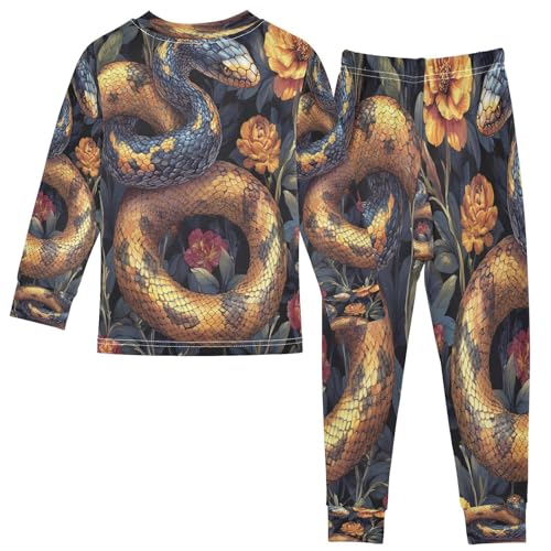Pajama Sets Long Sleeve Vintage Snake Flower Soft Comfy Sleepwear 2 Piece PJS 3-8T3