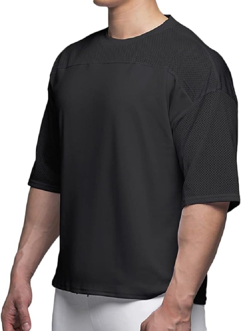 Mens Workout Shirts Short Sleeve Oversize Hipster Big Size Gym Shirts Basketball Hip-hop Mesh T-Shirts for Men