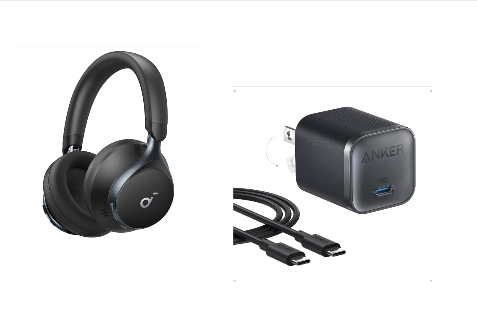 Anker Nano 45W Charger USB C Cable Soundcore Space One Active Noise Cancelling Headphones Bundle