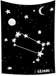 YongFoto 160 x 180 cm konstelacja gobelin bliźnięta astrologia wzór księżyc gwiazdy wiszące na ścianie do dekoracji pokoju znak zodiaku europejski średniowieczne dzielenie gobeliny akademik pościel narzuta na sofę sztuka ścienna