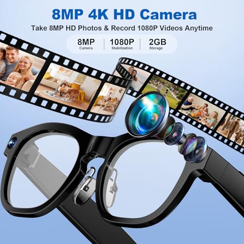 Image of AI Smart Glasses with 8MP Camera, 1080P Video Recording, Real-Time Translation, AI Assistant & Object Recognition, Photochromic Lenses, Bluetooth 5.4 Calls & Music, IP65 Waterproof, 7-8Hr Battery