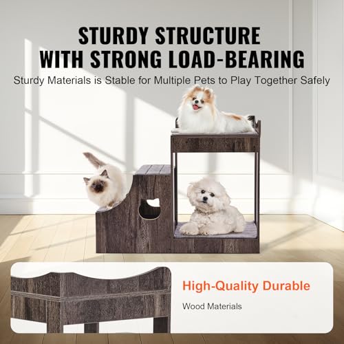 VEVOR Etagenbett für Haustiere mit Abnehmbarer Treppe, Fenstersitzstange für Hunde/Katzen mit Stauraum, mehrstufiges Bett, Fenstersitzstange, Schlafcouch, Sitzplattform für Haustiere, 830x450x675mm