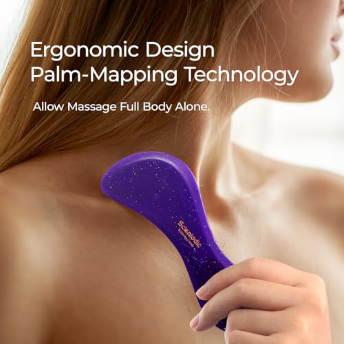 Image of Scienlodic 2 Pcs Gua Sha Massage Tools for Face & Body (Purple, Resin) - Guasha Scraping Tool for Jawline Contouring, Puffiness Reduction, Neck, Shoulders, Arms & Calves Relaxation