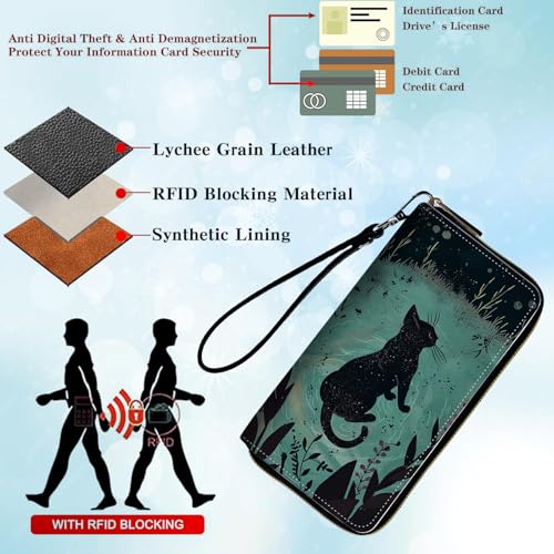 Womens Wallet, PU Leather RFID Cute Wristlet Wallets for Girls Women Ladies Purse Large Credit Card Clutch Purse Card Holder Coin Pocket Travel Wallets with Zipper, Cat Watercolour3