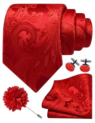 Image of GUSLESON Paisley Tie Set for Men 3.15 inch Necktie Lapel Pin Hankerchief Cufflinks Set for Men