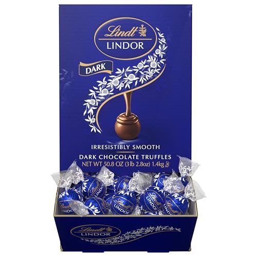 Image of Lindt LINDOR Dark Chocolate Candy Truffles, Dark Chocolate with Smooth, Melting Truffle Center, 50.8 oz., 120 Count