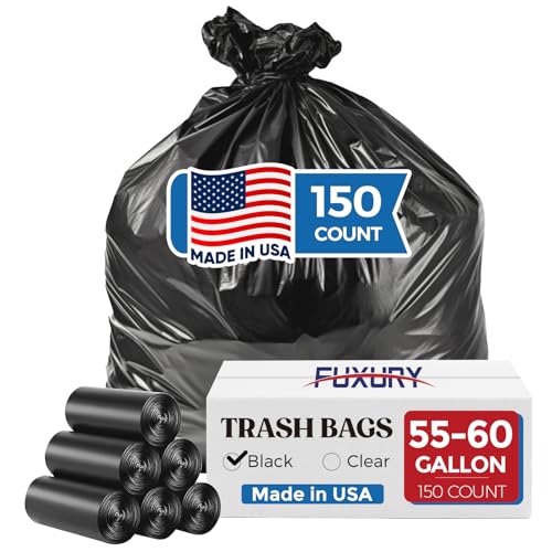 Fuxury 55-60 Gallon Trash Bags 150 Count Black Garbage Bags 40x54 Extra Large Trash Can Liners 0.7 Mil Plastic Bags for Serious Garbage Cleanup Home Yard & Commercial Use Made in USA