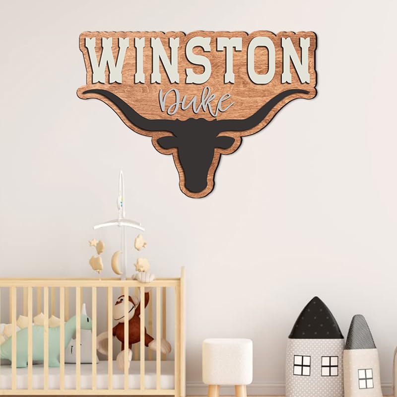 Image of Personalized wooden nursery name sign, Western nursery decor, Custom Baby name sign for boys girls, Kids room decor, Door hanging gift/5