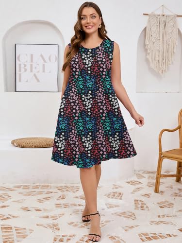 Image of AusLook Plus Size Midi Dress for Women Sleeveless Casual Summer Tank Dress with Pockets A-Line Loose Swing Dress 1-5X