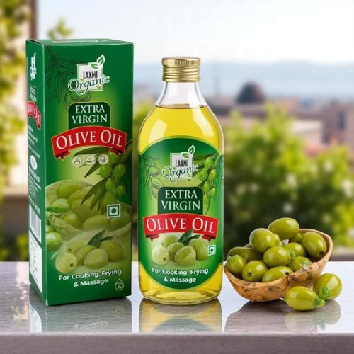 Image of LAXMI ORGANIC Extra Virgin Olive Oil 3L | Cold Pressed Jaitun Ka Tel | Pure & Natural Edible Oil for Cooking, Sauteing & Salad Dressing | Multipurpose Olive Oil for Hair, Skin & Baby Massage
