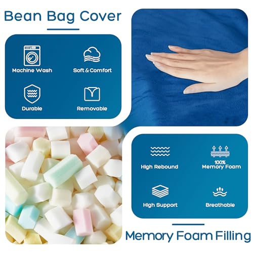 HABUTWAY Bean Bag Chair: Giant 4' Memory Foam Furniture Bean Bag Chairs for Adults with Microfiber Cover 4Ft (Blue)