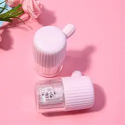 Limpador manual de lentes de contato giratórias, design compacto em forma de olho para limpeza cosmética de lentes, cuidados com óculos em casa e viagens, rosa