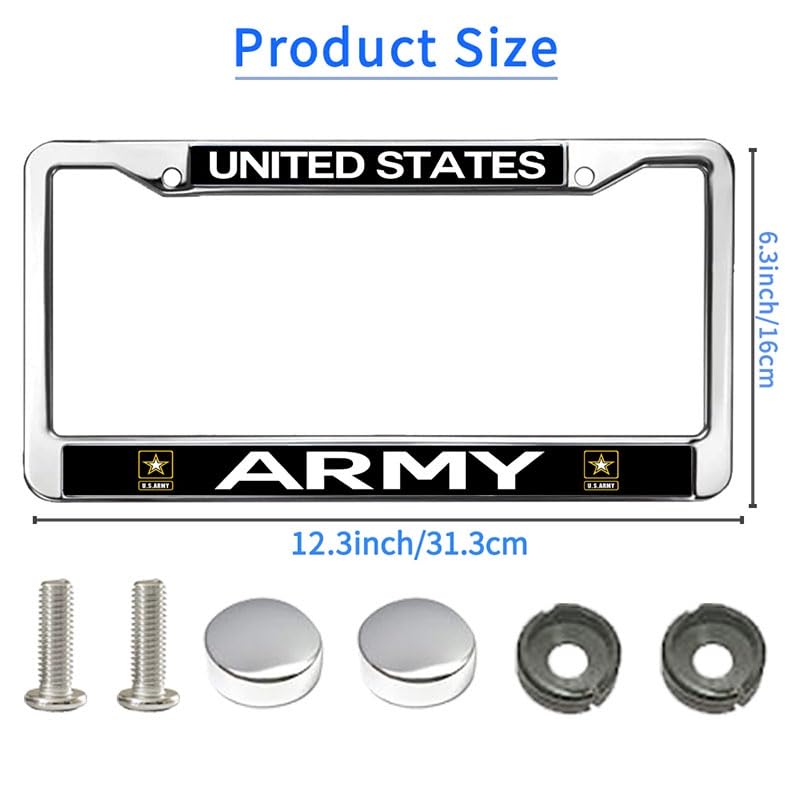 Image of US Army License Plate Frame, Stainless Steel Metal Auto Tag Cover Holder | Show support for military personnel with this durable metal Army license plate frame, weather-resistant built to last.