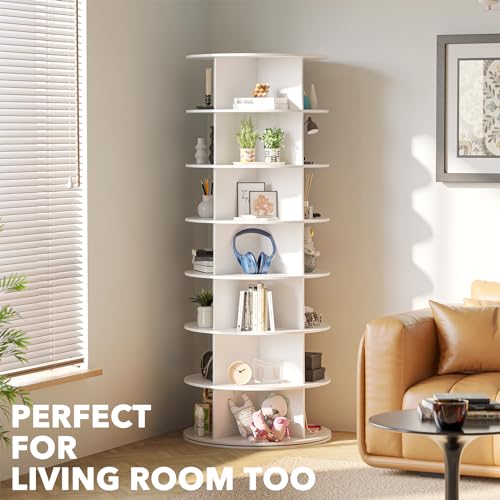 SpaceAid 7 Tier Rotating Shoe Rack Tower, Spinning Shoe Display Lazy Susan, Revolving 360 Shoe Rack Storage Round Carousel, Vertical Handbag Rotate Shoes Closet Organization (7-Tier White)