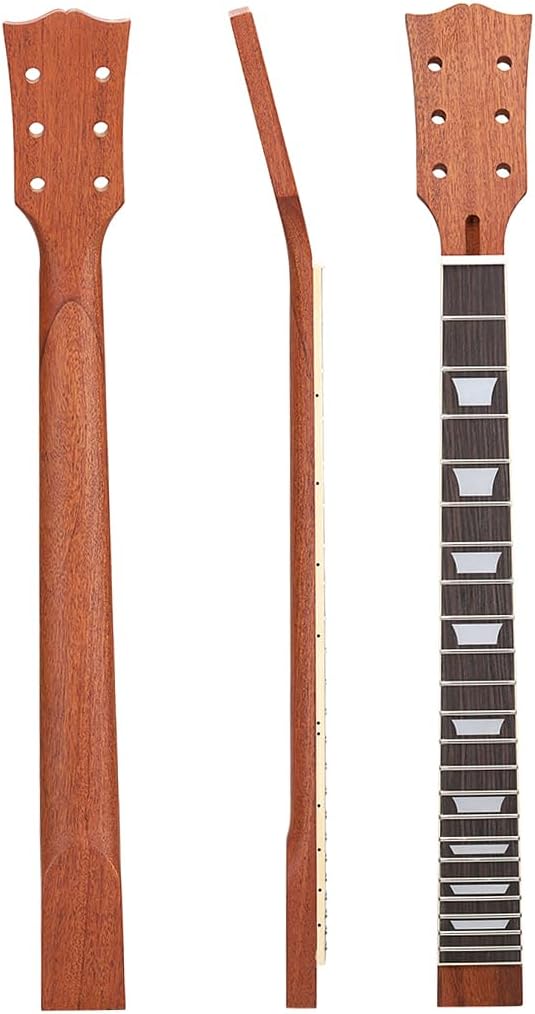 Electric Guitar Neck, 22 Fret Guitar Neck Mahogany Rosewood Fingerboard with Binding Inlay for Lp Guitar Replacement, with a Natural Finish and White Trapezoid Inlay