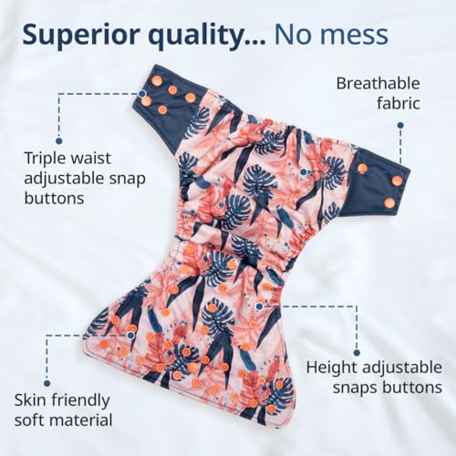 Image of LuvLap Reusable Baby Cloth Diaper, Double Leak Guard, High Absorption, Quick dry, Stain-Proof Comfort & Protection, 3m+, adjustable waist & height with snap buttons, Absorbent insert, Blue & pink