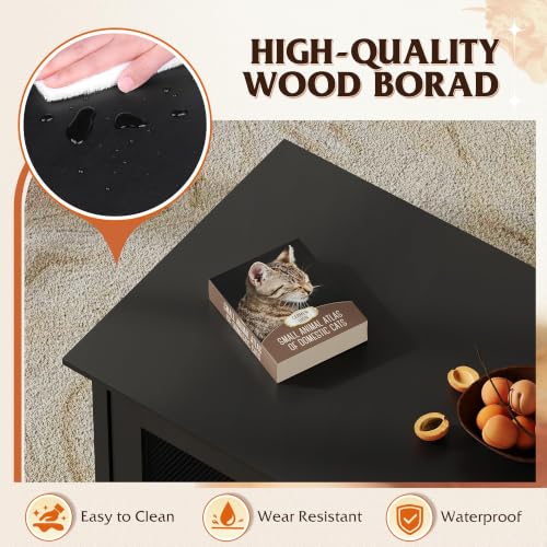 Image of WLIVE Wooden Coffee Table with Flip-up Door, 2-in-1 Cat House, Black