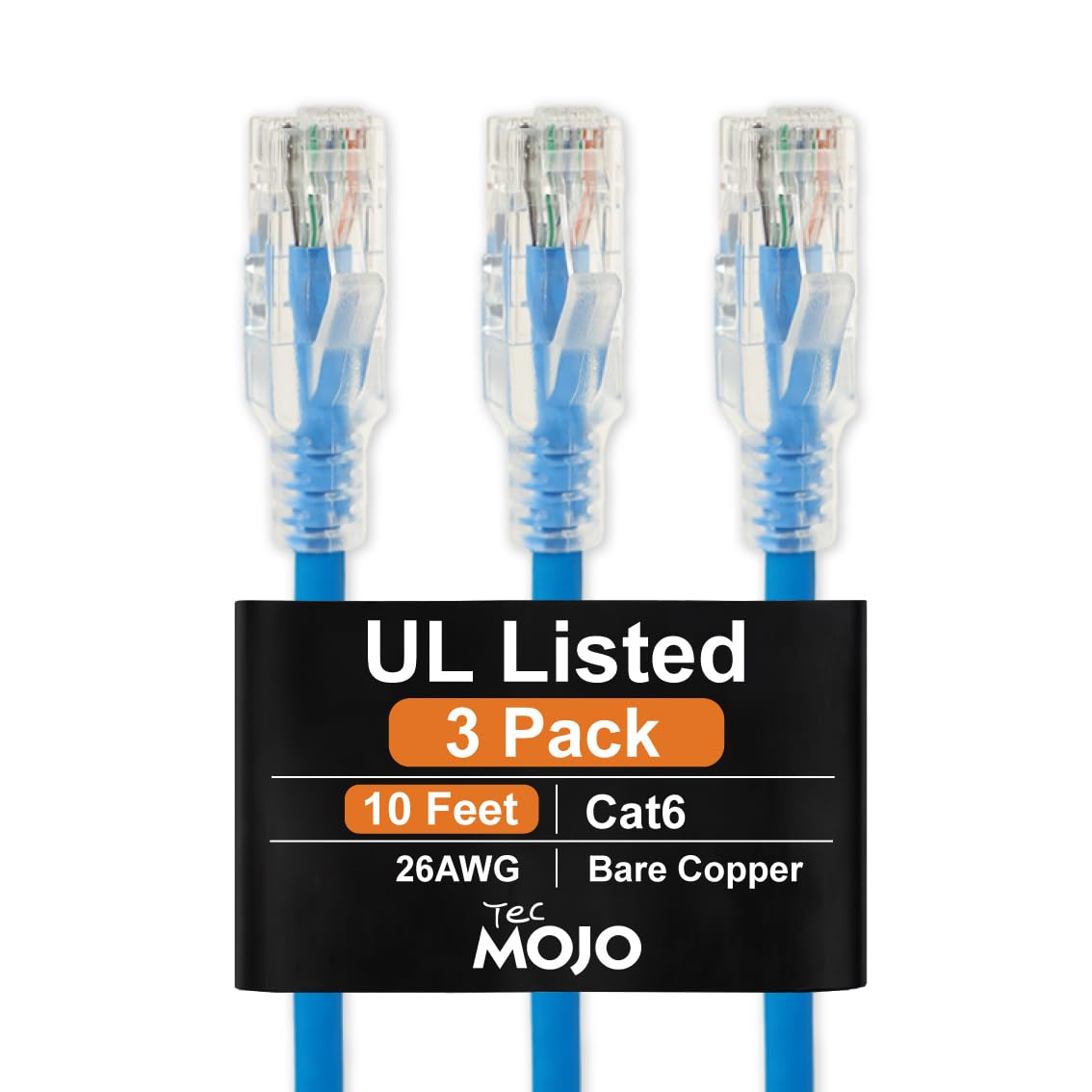 Tecmojo Cavo patch Ethernet Cat6 da 3 m, 26 AWG, 100% puro rame, cavo di rete Cat6, antigroviglio RJ45 per router, modem, Xbox, laptop, server, confezione da 3, blu