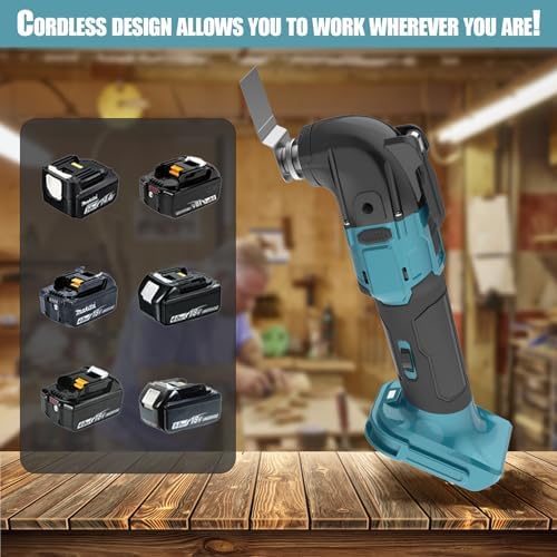18V Bürstenlose oszillierende Multifunktionswerkzeuge, kabelloses Multitool, kompatibel mit Makita, inklusive 22 Zubehörteilen zum Schneiden, Schleifen, Schaben (2 x 3.0 Ah Akku und Ladegerät) – Bild 7