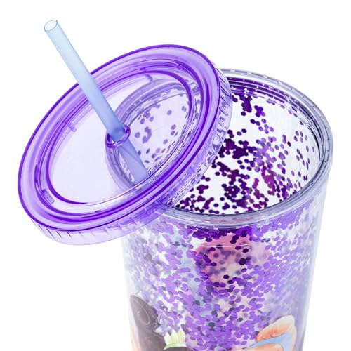 Image of Silver Buffalo Disney Princesses, Plastic Cold Cup, 32oz | Ariel, Cinderella, Tiana, Rapunzel and Jasmine, Confetti, Lid and Straw, 0.95 Liters