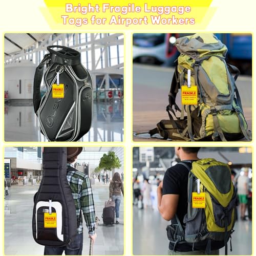 2 Pcs Fragile Luggage Tags for Baggage Bright Double Side Travel Bag Tag for Women Men Suitcases Carry-on Handbag – 5 x 4 Inches Big and Bright Size - Easy to Spot4