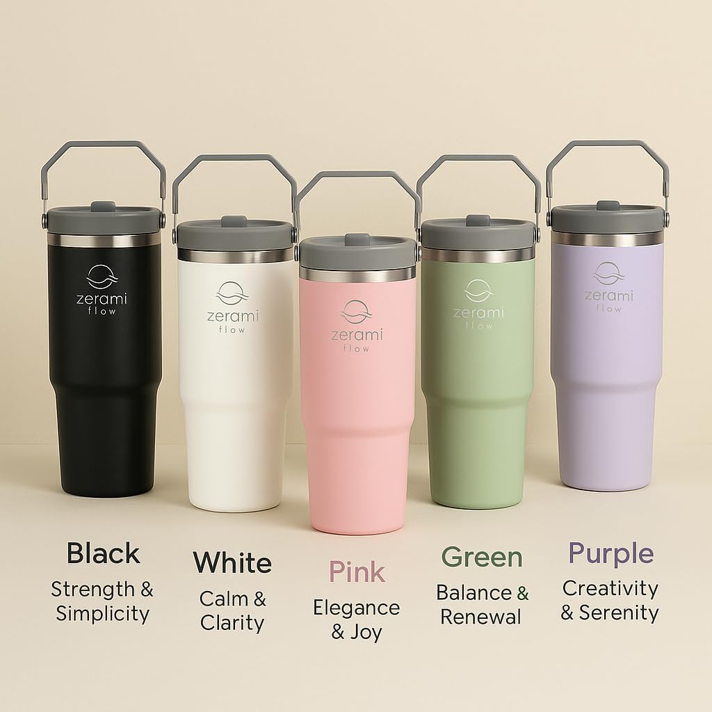 Flip Straw Tumbler with Handle 30 oz | Twist-On Lid & Flip-Up Straw | Leak Resistant Insulated Water Bottle Mug | Double Wall 304 Stainless Steel | BPA-Free, Cupholder, Coffee (Black) - Image 2