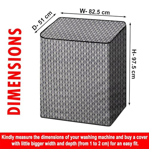 Image of The Furnishing Tree Semi-Automatic Top Load Washing Machine Cover | Waterproof & Dustproof | Easy to Clean | Durable & Washable, Basketweave Grey Polyester (51x82.5x97.5 CM)