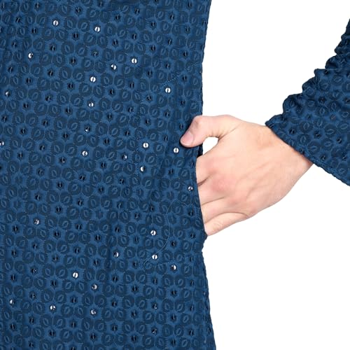 Image of Rayon Ethnic Wear Full Chikankari Sequin Embroidery Mirror Work Traditional Straight Kurta Pyjama Set for Men