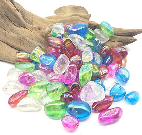 MOSOAO Rainbow Colorful Angel Aura Quartz Crystals Gravel Titanium Tumble Stones for Ornament