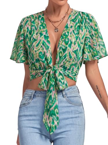 Image of LYANER Women's Tie Front Sexy Crop Tops