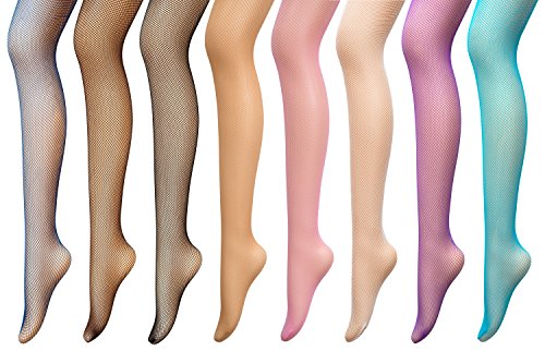 Ulalaza PreSox Fishnet Tights Seamless Nylon Mesh Stockings Control Top Sheer Pantyhose for Women Girls, One Size, 8p
