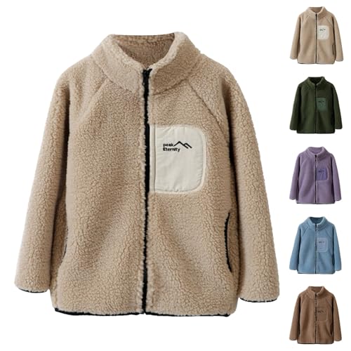 Teen Girls Fleece Jacket Coat Kids Zip Up Cute Warm Plush Sweater with Pocket Casual Weighted Down Outerwear Fall Winter