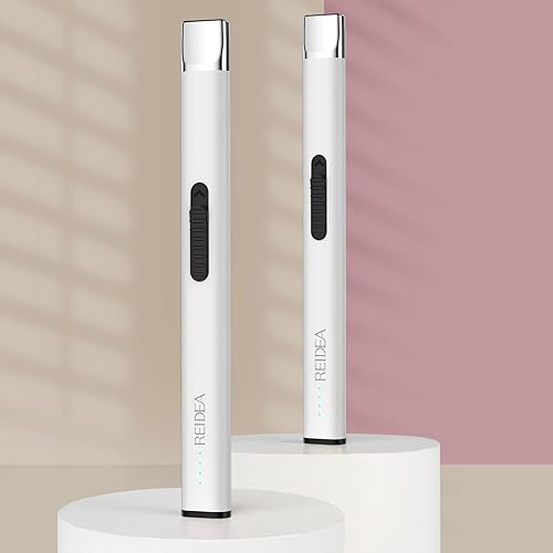 Miniatura 5 de REIDEA Encendedor de velas electrónico plano R1, resistente al viento, sin llama, USB, recargable, con botón seguro e indicador de encendido para