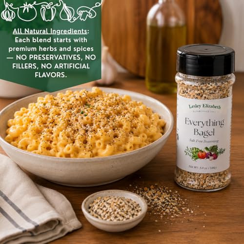 Image of Lesley Elizabeth Everything Bagel Salt-Free Seasoning - All-Purpose No Salt Spice Blend for Chicken, Vegetables, Eggs & Avocado Toast | Gourmet Bold Flavor Cooking & Grill Rub