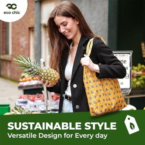 ECO CHIC Foldable Reusable Grocery Bags - Lightweight, Recycled & Reusable Shopping Bag - Waterproof Packable Tote
