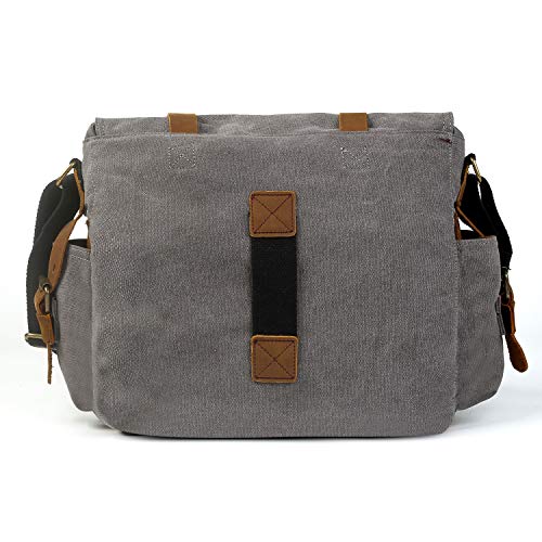 Image of Sechunk Vintage Military Leather Canvas Laptop Bag Messenger Bags Medium
