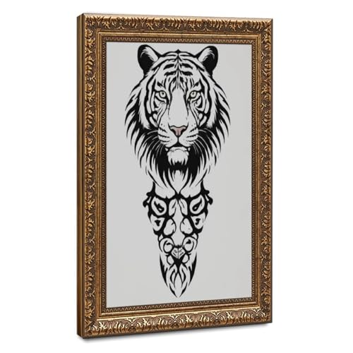 Impression sur toile tigre tribal tableau noir et blanc decoration interieure