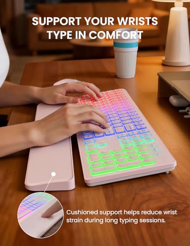 Image of Wireless Keyboard and Mouse Combo, RGB Backlit, Rechargeable & Light Up Letters, Full-Size, Soft Typing, Sleep Mode, 2.4GHz Quiet Keyboard Set for Mac, Windows, Laptop, PC, Trueque KM42Pro